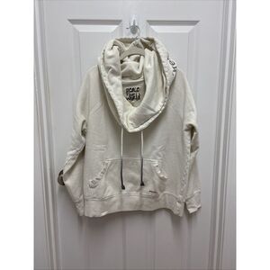 Peace Love World Woman's Hoodie Ivory Hooded Sweater Pullover Cowlneck - Medium